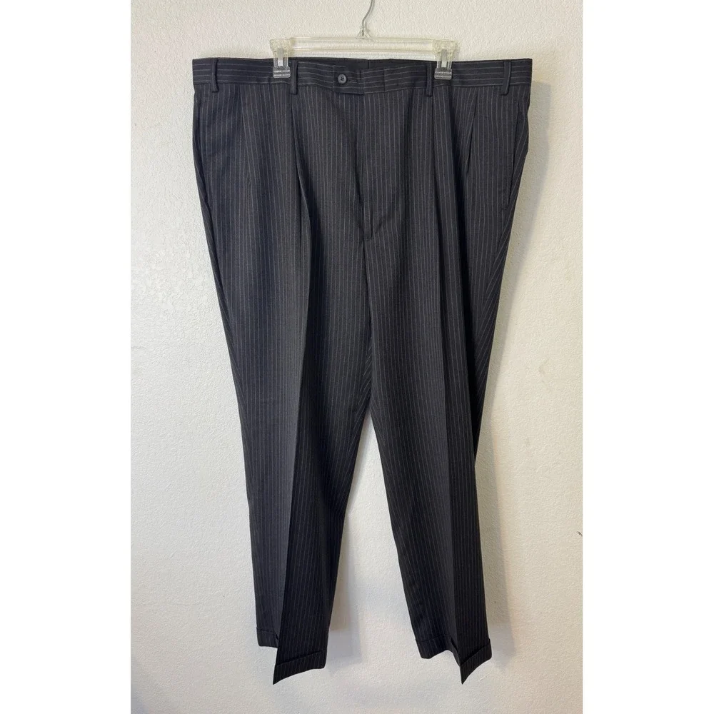 J Ferrars‎ Men Charcoal Pinstripe Wool Blend Suit Jacket Pants Set 44x32